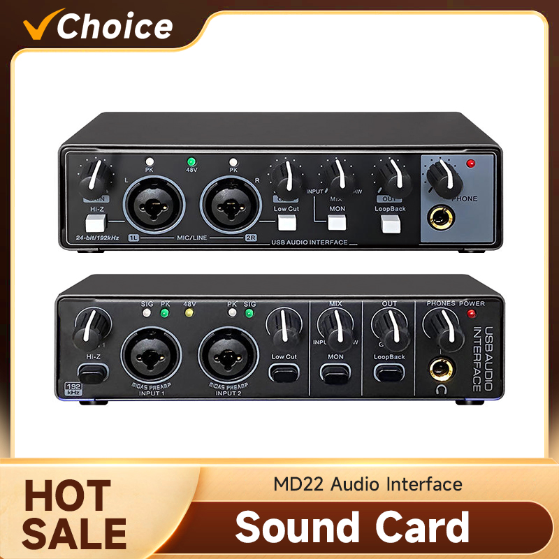 Studio Audio Interface With 48V Phantom - Profesjonalny interfejs audio USB MD22 z