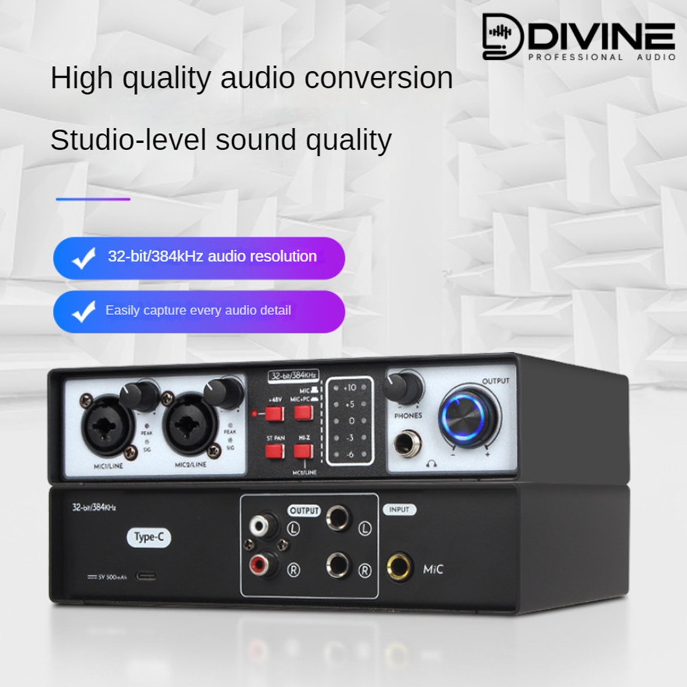 Studio Audio Interface With 48V Phantom - B68C 2 Wejścia 2 Wyjścia Interfejs