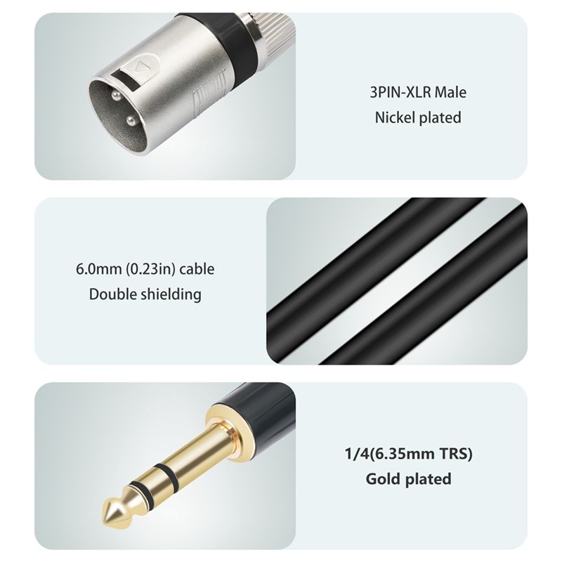 Xlr To 6.35Mm Balanced Audio Cable Patch - Kabel mikrofonowy AS95, 1/4 cala na