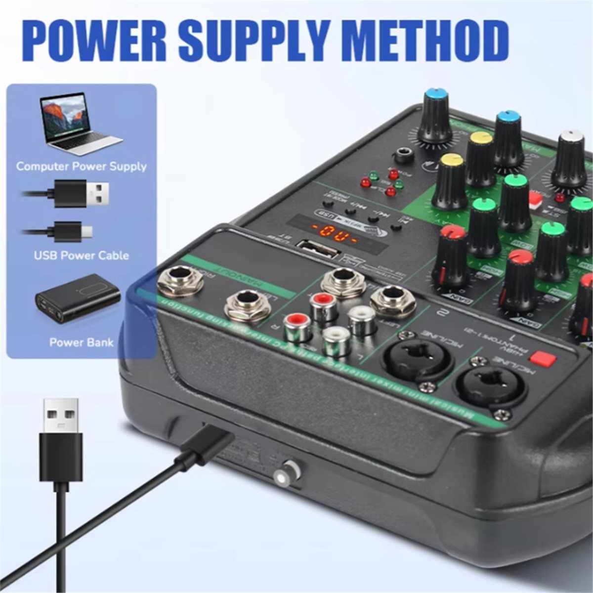 Audio Mixer 4 Channel Usb Bluetooth Pc - Profesjonalny mikser audio, 4-kanałowa konsola mikserowa