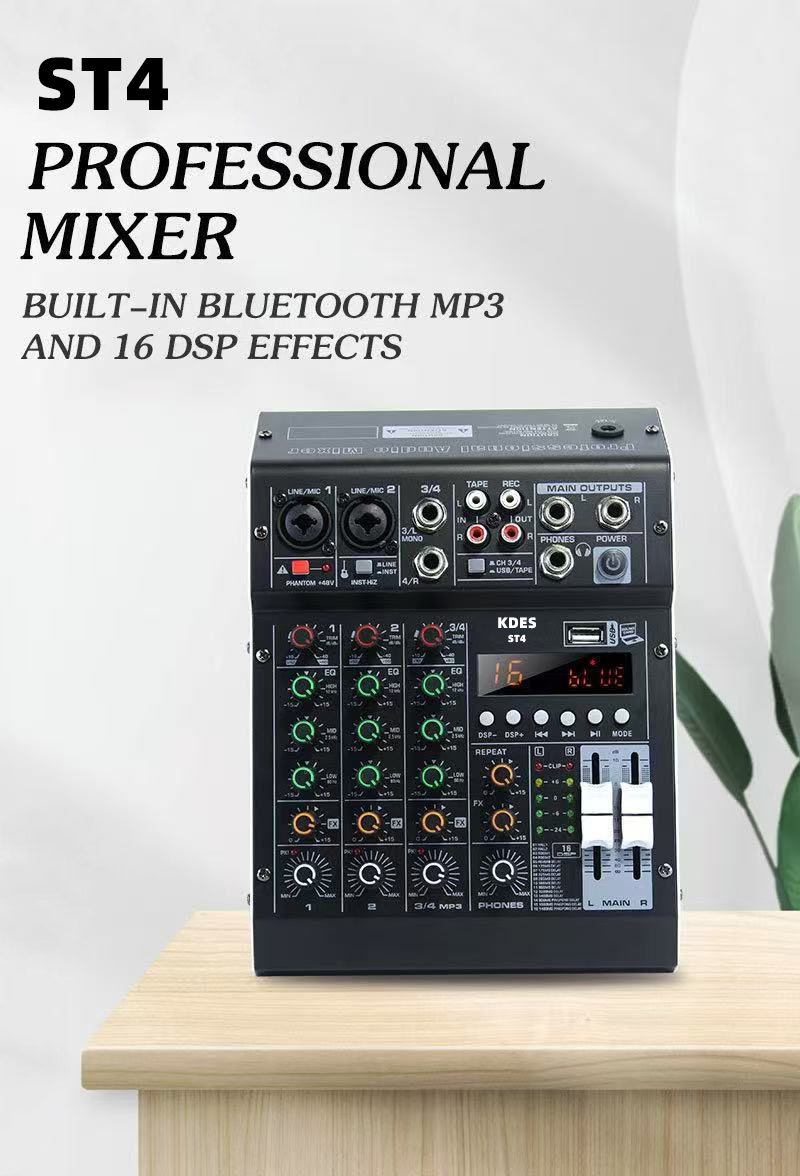 Mikser audio KDES ST4 4-kanało – Audio Mixer 4 Channel Usb Bluetooth Pc recenzja i cena