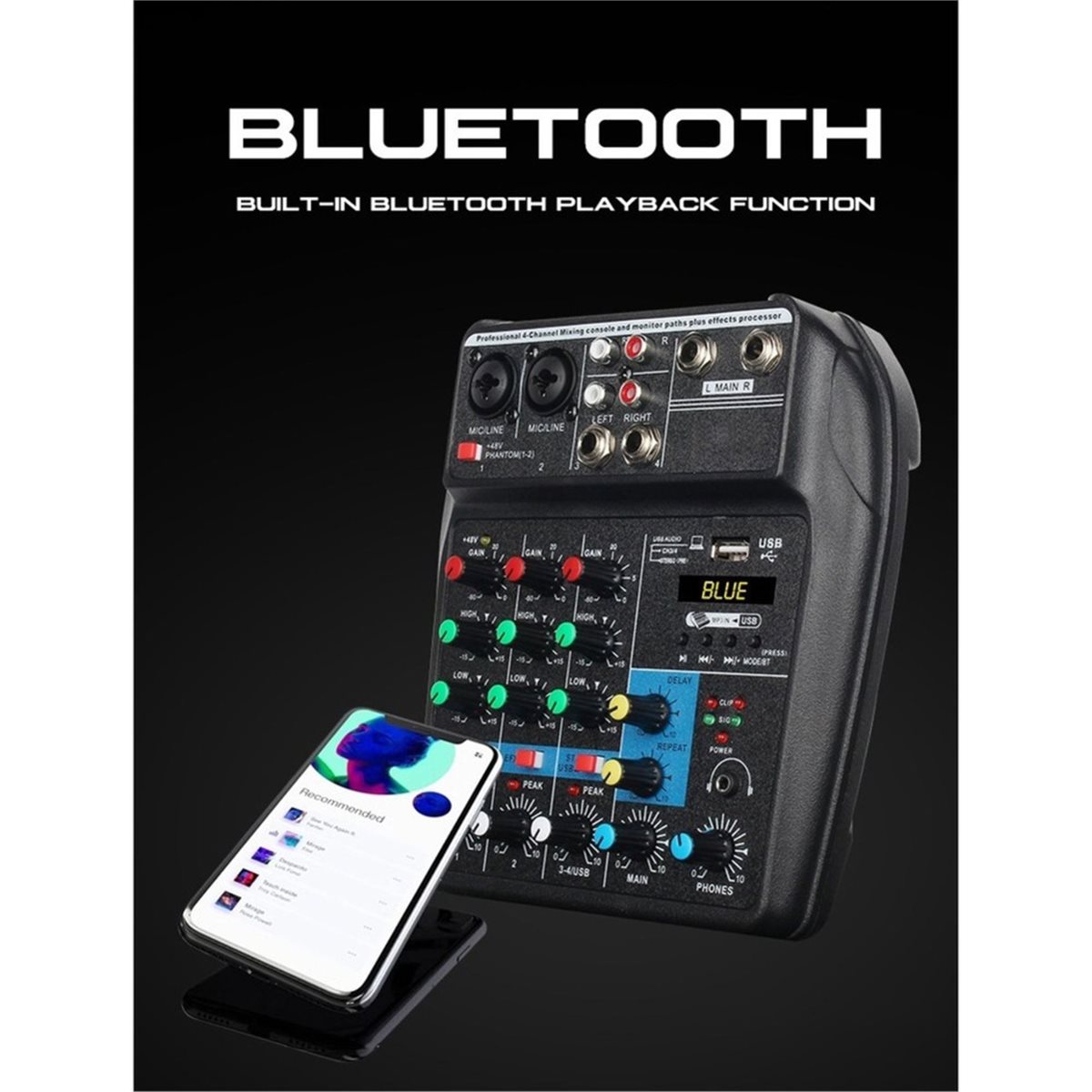 4-kanałowy mikser USB z efekte – Studio Audio Interface With 48V Phantom recenzja i cena