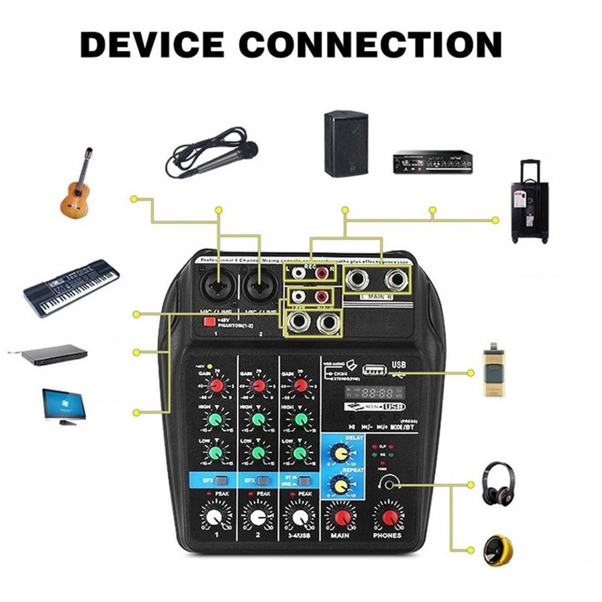 4-kanałowy mikser USB z efekte – Studio Audio Interface With 48V Phantom recenzja i cena