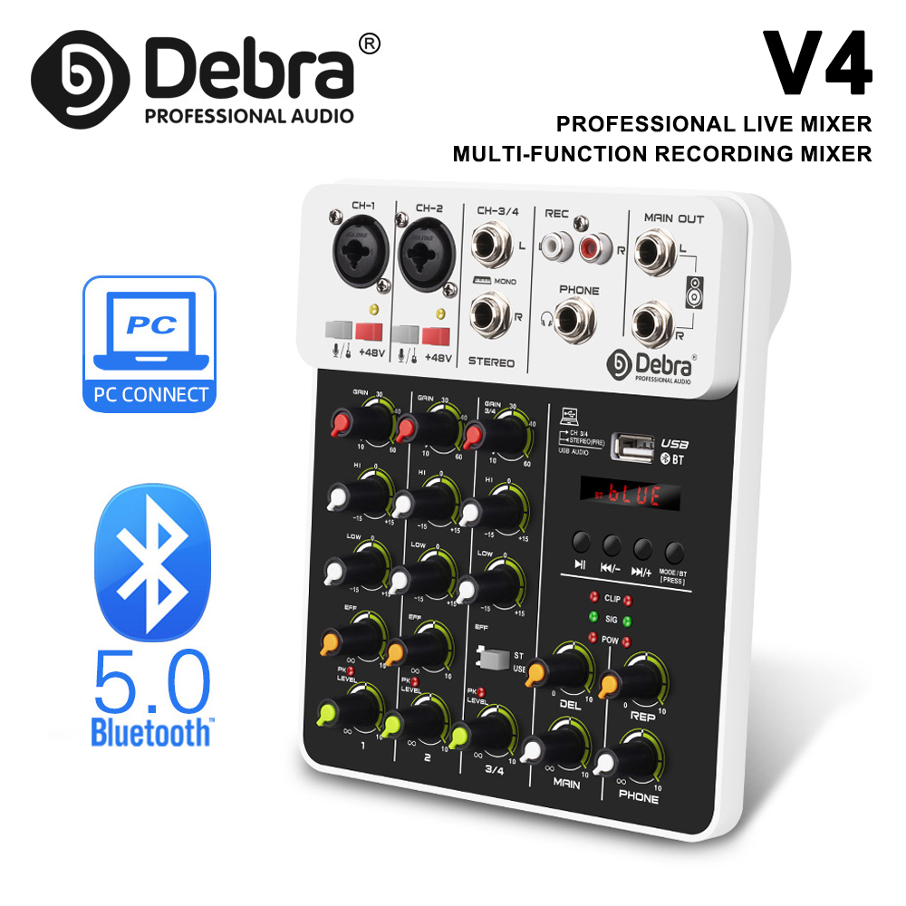 IKGE Nowy mikser audio V4 4-ka – Audio Mixer 4 Channel Usb Bluetooth Pc recenzja i cena