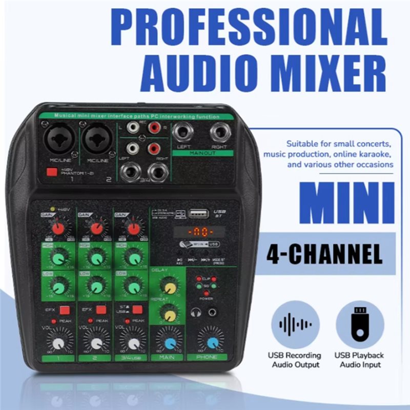 ABUO – profesjonalny mikser au – Audio Mixer 4 Channel Usb Bluetooth Pc recenzja i cena