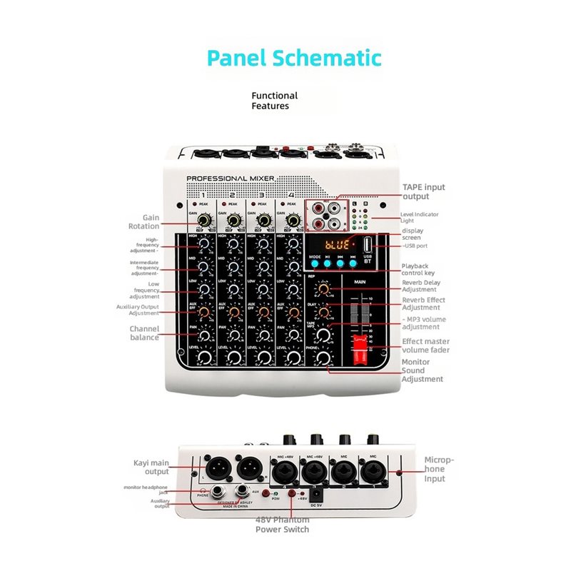 Mikser audio 4-kanałowy zasila – Studio Audio Interface With 48V Phantom recenzja i cena